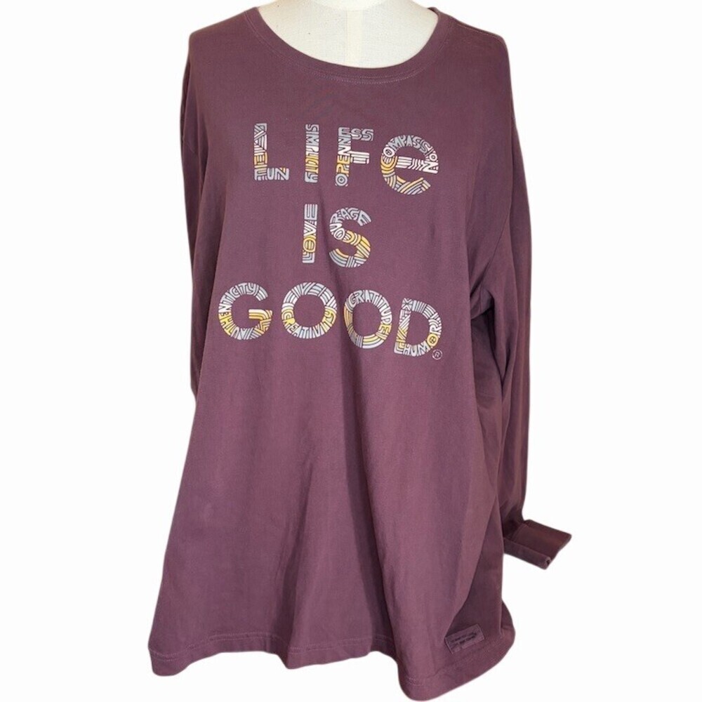 Life is Good Crusher Tee Womens XL Purple Long Sleeve Graphic T-Shirt